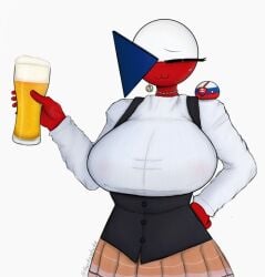 1boy 1girls :3 beer big_breasts blush breasts countryballs countryhumans countryhumans_girl czech_republic_(countryhumans) female fully_clothed male nosebleed prodamborsch red_body slovakia_(countryhumans) uwu