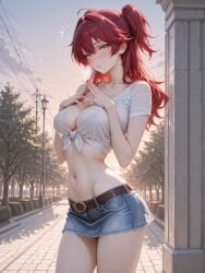 1girls ai_generated armband female_villain ginger ginger_female ginger_hair gundam gundam_00 large_breasts mobile_suit_gundam nena_trinity nipples_visible_through_clothing over-kneehighs pale-skinned_female pale_skin red-haired_female red_hair skirt thigh_highs thighhighs twintails twintails_(hairstyle) villainess wristband yellow-eyed_female yellow_eyes