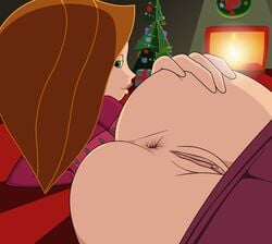 1girls accurate_art_style anus ass ass_grab christmas christmas_sweater christmas_tree disney disney_channel female_only fireplace kim_possible kimberly_ann_possible looking_at_viewer looking_back presenting_ass pussy randomrandom solo