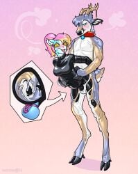 anthro chastity_cage chastity_device deer duo equid equine female futanari goo_creature goo_transformation hi_res horse intersex intersex/male jaiy latex male mammal merging nennsen slime transformation