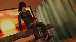 1futa 1girls anya_(mouthwashing) bed black_hair curtains female futanari inside intersex low_poly mouthwashing_(game) nurse nurse_office retro_artstyle solo solo_female solo_futa sunset trans_woman transgender white_skin