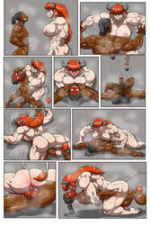 1boy abs allesey ass biceps big_ass big_breasts bovine_humanoid catfight competitive_intercourse couple cum cum_in_pussy cum_inside curvaceous curvy curvy_figure dark-skinned_male defeated female_minotaur femdom fight girl_on_top human_on_humanoid humanoid interspecies kissing larger_female light-skinned_female male minotaur monster_girl muscular_female muscular_male penetration sex straight vaginal_penetration voluptuous wrestling