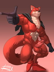 abs anthro balls basil_(dragon_ball) biceps boner canine cape clothing dragon_ball dragon_ball_super dragon_ball_z erection fur gloves male male_only mammal manly muscular nude pecs penis reclamon smile smirk solo standing vein veiny_penis wolf