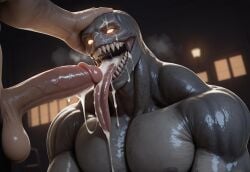 2boys ai_generated blowjob capcom cum cum_in_mouth cum_inside cumshot erection faceless_male fangs fellatio gay grey_body grey_skin human humanoid long_tongue male male/male male_only monster monster_boy muscular muscular_male open_mouth oral_sex penis red_eyes regenerator regenerator_(resident_evil) resident_evil resident_evil_4 resident_evil_4_remake saliva sex standing tongue tongue_out visible_breath