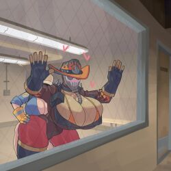 1futa 1girls 2020s 2025 2d 2d_(artwork) against_glass ambiguous_penetration ass baseball_cap big_ass big_breasts big_butt big_thighs blonde_hair blush breasts child_bearing_hips cleavage clothed clothing clothing_aside curvy curvy_body curvy_female curvy_figure duo engineer_(team_fortress_2) female female/futa female_focus femengineer fempyro futa/female futa_on_female futa_penetrating futadom futanari hi_res high-angle_view highres hips hourglass_figure huge_breasts human human_only hyper hyper_breasts indoors intersex kulodrones large_ass large_breasts large_butt larger_female latex_gloves light-skinned_female light-skinned_futa light_skin mostly_clothed penetration pov pyro_(team_fortress_2) rubber_gloves rule_63 shotgun skindentation smaller_futa squatting stomach_bulge team_fortress_2 thick_thighs thighs top_heavy valve wide_hips