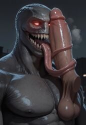 2boys ai_generated blowjob capcom erection faceless_male fangs fellatio gay grey_body grey_skin human humanoid long_tongue male male/male male_only monster monster_boy muscular muscular_male open_mouth oral_sex penis red_eyes regenerator regenerator_(resident_evil) resident_evil resident_evil_4 resident_evil_4_remake saliva sex standing tongue tongue_around_penis tongue_out visible_breath