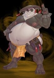 2025 anthro asian_clothing asian_conical_hat barely_visible_genitalia barely_visible_penis bear belly biped bracelet bulge clothing east_asian_clothing eyewear flaccid fundoshi fur gab_art genitals giant_panda glasses hat headgear headwear hi_res japanese_clothing jewelry male male_anthro male_only mammal mihoyo moobs multicolored_body multicolored_fur nipples overweight pan_yin_hu penis penis_base solo solo_male spiked_bracelet spikes underwear vein veiny_penis zenless_zone_zero