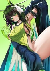 1girls areola_slip arknights female green_eyes hi_res mon3tr_(arknights) vailtred