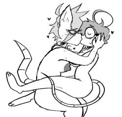 2girls anthro black_and_white female female/female female_kissing_female furry girl_kisses_girl goommymuffin horny_bunjester jenny_(jennyz) kissing muffin_(goommymuffin) no_color nude nude_anthro nude_female original original_character twitter_username yuri