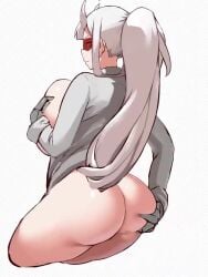 1girls 9is animated ass big_ass breasts demon demon_horns female female_focus female_only goggles grabbing_ass grabbing_own_ass hand_covering_breasts hand_on_breast helltaker huge_breasts labcoat looking_at_viewer looking_back loremaster_(helltaker) no_sound ponytail red-tinted_eyewear solo sunglasses tagme tinted_eyewear video visor white_hair