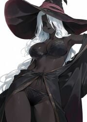 artist_request bra dark-skinned_female dark_skin elden_ring elden_ring_nightreign panties recluse_(elden_ring) recluse_(nightreign) tagme white_hair witch witch_hat
