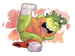 4:3 anthro anus ass balls belly camocayenne characiform clothed clothing clothing_around_one_leg dreamworks fish footwear footwear_only full-length_portrait genitals green_body hands_behind_head hi_res looking_at_viewer lying male marine mostly_nude mr._piranha_(the_bad_guys) on_side one_leg_up open_mouth open_smile overweight overweight_anthro overweight_male partially_clothed penis penis_tip piranha_(fish) portrait pose presenting presenting_hindquarters raised_leg serrasalmid smile socks socks_only solo the_bad_guys underwear underwear_around_one_leg underwear_down