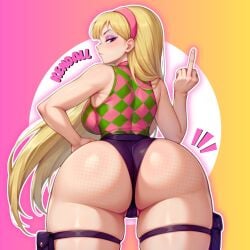 1girls ai_generated ass ass_focus blonde_hair breasts female female_only kendall_perkins kick_buttowski leotard long_hair looking_back middle_finger sideboob tagme thigh_strap