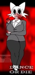 big_breasts blood_on_face blood_on_hand breasts cat_ears evil_wenda_(dance_or_die) female female_only friday_night_funkin gray_(sprunki) grey_pants grey_suit incredibox_mod meme_in_the_background no_porn no_shading not_porn simple_background sneakers sprunki suit text thick_thighs wenda_(sprunki) white_skin