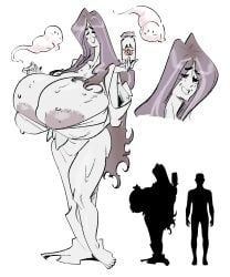 ghost_girl huge_breasts milk_bottle mini_giantess slb youkai