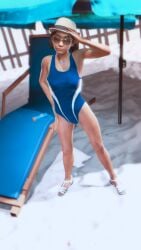 1girls 3d 3d_(artwork) 3d_model 3d_render alternate_version_available bare_legs bare_shoulders bare_thighs beach chair clementine_(the_walking_dead) clothed clothing female female_focus female_only footwear glasses hat headwear irispoplar light-skinned_female light_skin necklace one_piece_swimsuit outdoors outside petite sand sandals sfm slim small_breasts source_filmmaker sunglasses swimsuit swimwear the_walking_dead the_walking_dead_game tinted_eyewear