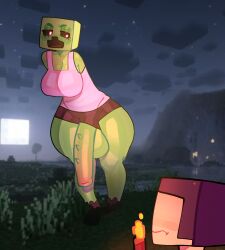1futa armless balls big_breasts breasts clothed clothing creeper_(minecraft) creeper_girl flaccid futa_focus futanari huge_cock humanoid humanoid_penis intersex lilacfl minecraft minecraft_mob mostly_clothed penis smooth_balls smooth_penis solo_focus standing steve_(minecraft)