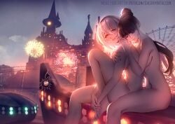 2d 2girls alternate_version_at_source android beauty_mark boat bob_cut breasts castle cherryinthesun crossover eve_(stellar_blade) eyebrows eyebrows_visible_through_hair female female_only fireworks hi_res hugging legs_up light-skinned_female light_skin long_hair nier nier:_automata nier_(series) no_visible_genitalia non-sexual_nudity nude nude_female outdoors png ponytail romantic short_hair sideboob stellar_blade watermark yorha_2b yuri