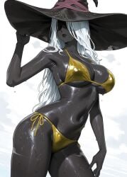 artist_request dark-skinned_female dark_skin elden_ring elden_ring_nightreign golden_bikini golden_week recluse_(elden_ring) recluse_(nightreign) tagme white_hair witch witch_hat