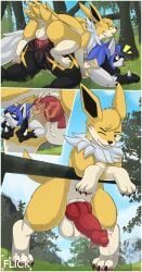 absorb absurd_res alsoflick cock_transformation eeveelution generation_1_pokemon generation_4_pokemon genitals hi_res jetbloodthorn jolteon lucario male male_jolteon merge_tf merging nintendo penis penis_transformation pokemon pokemon_(species) pokemon_only transformation