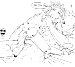 1boy 1girls anal anal_sex black_and_white cowgirl_position dialogue doll doll_joints elden_ring elden_ring_nightreign emotionless emotionless_female emotionless_sex female fromsoftware kida_eve male meme monochrome pussy revenant_(nightreign) sex skull tsukumogami vagina