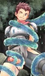 1boy abs armor balls big_balls big_penis blush bondage cape cave censored censored_penis clenched_teeth dissolving_clothes dripping duo erection exposed_penis foreshortening foreskin_folds frown gakupoppo gay hi_res male male_only mature_male monster mosaic_censoring mucus muscular_legs muscular_thighs one_eye_closed original original_character penis penis_out pink_glans pointless_censoring red_hair restrained restrained_arms restrained_legs retracted_foreskin short_hair shoulder_pads slime spread_legs struggling suspended suspended_in_midair tentacle tentacle_around_leg tentacle_around_penis tentacle_around_waist tentacle_bondage tentacle_on_male thick_penis tight_clothing torn_clothes tough_guy uncircumcised uncut veiny_penis warrior wince yaoi yellow_eyes young