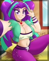 2d 2d_(artwork) 2d_artwork aria_blaze big_breasts book cogbrony curvaceous curvaceous_figure curvy curvy_female curvy_figure digital_drawing_(artwork) digital_media_(artwork) equestria_girls eyelashes eyeshadow female female_focus female_only green_and_purple_hair hasbro large_breasts legs long_hair looking_at_viewer my_little_pony my_little_pony_equestria_girls navel necklace peace_sign pleasure_face purple_eyes purple_eyeshadow purple_hair ruby_(gem) selfie sexy_pose smile smiling smiling_at_viewer thighs twintails two_tone_hair