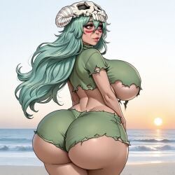 1girls ai_assisted ai_generated ass ass_focus big_ass big_breasts bleach breasts curvy female female_only green_hair hourglass_figure huge_ass huge_breasts kalagod light-skinned_female nelliel_tu_odelschwanck sand solo stable_diffusion tagme thick_thighs wide_hips