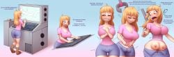 2024 absurd_res blonde_hair blue_bottomwear blue_clothing blue_shorts boots bottomwear breast_expansion breast_growth breasts brown_boots brown_clothing brown_eyes brown_footwear clothing comic computer computer_keyboard covering covering_breasts crotch_breasts electronics expansion female footwear forced forced_transformation genitals growth hair hi_res human isabelle_(zorym) long_hair mammal nipples pink_clothing pink_shirt pink_topwear pussy restrained_torso robotic_arm shirt shoes shorts solo spilled_drink teat_growth teats topwear transformation zorym