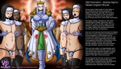big_breasts breasts cfnm cleavage clothed_female_nude_male crossdressing cum ejaculation english_text female female_knight femdom femdom_caption huge_breasts male metal_armor multiple_boys neocorona nun paladin penis sissy tagme tears text