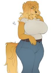 1girls 2025 anthro big_breasts bottomwear breasts canid canine canis cherrikissu clothing denim denim_bottomwear denim_clothing digital_media_(artwork) domestic_dog female female_only fur heart_symbol hi_res hunting_dog jeans looking_at_viewer mabel_(cherrikissu) mammal mature_female pants saluki sighthound sketch smiling smiling_at_viewer solo tail thick_thighs white_background yellow_body yellow_fur