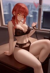 1girls 2d ai_generated ass bangs bare_shoulders barefeet big_ass big_breasts black_bra black_legwear bra braid braided_ponytail breasts chainsaw_man erophoenix feet female female_focus full_body garter_belt holding_leash leash looking_at_viewer looking_back makima_(chainsaw_man) navel nude pale_skinned_female panties patreon_username ringed_eyes sidelocks smile soles solo solo_female sweat thick thick_thighs thighhighs toes uncensored underwear yellow_eyes