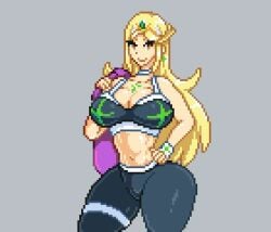 blonde_hair countmoxi crop_top golden_eyes huge_breasts mythra mythra_(xenoblade) no_nut_november part_4 pixel_animation pixel_art purple_rug thick_ass thick_thighs unfinished xenoblade_(series) xenoblade_chronicles_(series) xenoblade_chronicles_2 yoga_pants yoga_top