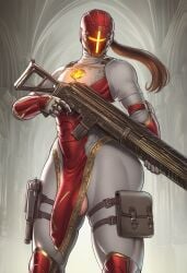 ai_assisted ai_generated armor athletic athletic_male balls cleric femboy fertility_inquisitor greyscaler holding_weapon huge_weapon male male_only penis power ranged_weapon solo solo_male testicles thick_ass thick_thighs toned toned_male wide_hips world_of_lust:_the_spire