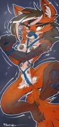 anthro bodily_fluids bondage bondage bound breasts canid canine ear_piercing feet female fox fur genital_fluids genitals hands_tied hi_res industrial_piercing inner_ear_fluff mammal multi_nipple muzzle_(object) muzzled nipples orange_body orange_fur pawpads piercing pussy ratcha restraints rope rope_bondage rope_harness rope_muzzle skinny_female slim slim_anthro slim_female solo sweat tuft vaginal_fluids