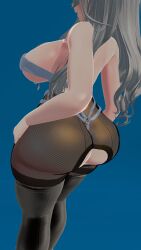 back_view bass_vr fishnets grey_hair looking_away_from_viewer nipple_covers stockings