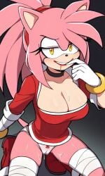 ai_assisted ai_generated amy_rose anthro arousal aroused aroused_female aroused_smile clothed_female crazy_eyes crazy_smile dripping_wet female female_focus female_only furry sonic_(series)