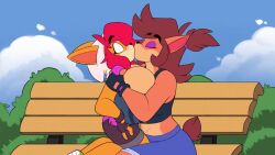 animated bandicoot big_breasts breasts crash_(series) female femdom furry gogomrdodo huge_breasts larger_female lesbian_kiss muscular_female original original_character spongebandimark tagme video yuri