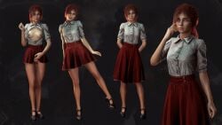 3d blue_eyes breasts clair_obscur:_expedition_33 female freckles jackycracky light-skinned_female looking_at_viewer maelle_(clair_obscur:_expedition_33) nipples ponytail presenting_pussy pussy red_hair red_skirt skirt small_breasts solo solo_female virtamate