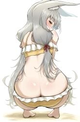 1girls ass ass_cleavage bare_back big_ass blush bottom_heavy bubble_butt butt_crack cat_ears female full_body long_hair looking_at_viewer looking_back monolith_soft nia nintendo okazuart presenting_ass silver_hair solo squatting swimsuit wide_hips xenoblade_(series) xenoblade_chronicles_2 yellow_eyes yellow_swimsuit
