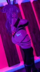 animal_ear_fluff bass_vr bunny_ears bunny_girl glowing_tattoo looking_at_viewer looking_back tattoo_on_butt