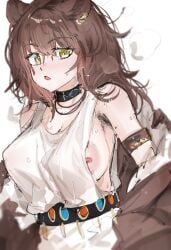 animal_ears arknights armpit_hair breasts cat_ears cat_girl female femcel flat_colors kaguura_(kagu) lunacub_(arknights) nipple_slip