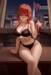 1girls 2d ai_generated ass bangs bare_shoulders barefeet big_ass big_breasts black_bra black_legwear bra braid braided_ponytail breasts chainsaw_man erophoenix feet female female_focus full_body garter_belt holding_leash leash looking_at_viewer looking_back makima_(chainsaw_man) navel nude pale_skinned_female panties patreon_username ringed_eyes sidelocks smile soles solo solo_female sweat thick thick_thighs thighhighs toes uncensored underwear yellow_eyes