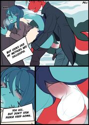 anthro balls blush breath clothed clothed_sex clothing comic dragon duo english_text erection female humanoid_penis male outside penetration penis pussy sex snow standing straight teil text vaginal_penetration