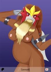 anthro anthrofied breasts brown_body brown_fur brown_hair commandg entei female fur generation_2_pokemon hair legendary_pokemon looking_at_viewer nintendo nipples nude pokemon pokemon_(species) pokemorph pregnant simple_background solo