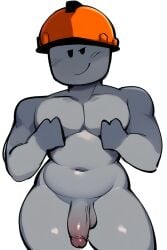 ai_generated blush builderman cock colored_skin flaccid flaccid_penis grey_body grey_skin hardhat hat_only nude nude_male pecs penis roblox robloxian shiny_thighs slight_blush slightly_chubby slightly_chubby_male smug smug_face thick_thighs