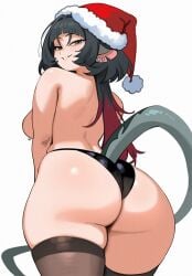 1girls animal_ears ass back_view big_ass big_butt black_hair black_panties black_thighhighs breasts curvy fat_ass female female_only grin hat jane_doe_(zenless_zone_zero) large_ass large_breasts long_hair looking_at_viewer looking_back loupiote mouse_ears mouse_girl mouse_tail multicolored_hair panties red_hair santa_hat simple_background smile solo solo_female tail thick_thighs thighhighs thiren topless two_tone_hair white_background zenless_zone_zero