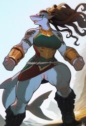 ai_generated anthro civitai female illaoi league_of_legends looking_at_viewer megasmitten_ai no_panties shark video_games