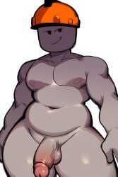 1boy ai_generated builderman flaccid grey_body grey_skin hardhat male male_focus male_only naked naked_male nipples nude nude_male penis roblox robloxian slightly_chubby slightly_chubby_male smug smug_face solo solo_focus solo_male thick_thighs voluptuous voluptuous_male