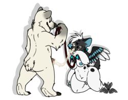 anthro backsack balls bear breasts chibi collar cum cum_on_face domination female furry furry_only hybird hyena leash magpiehyena magpiehyena_(character) male male_domination mammal polar_bear slightly_chubby smile straight transparent_background wings